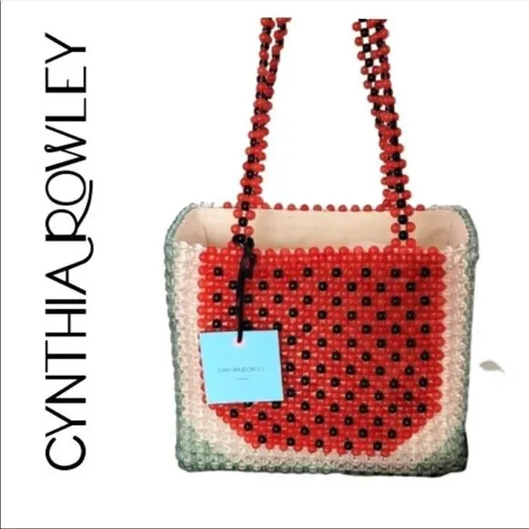 NWT Cynthia RowleyRare Watermelon Acrylic Beaded Tote Shoulder Bag 🍉
